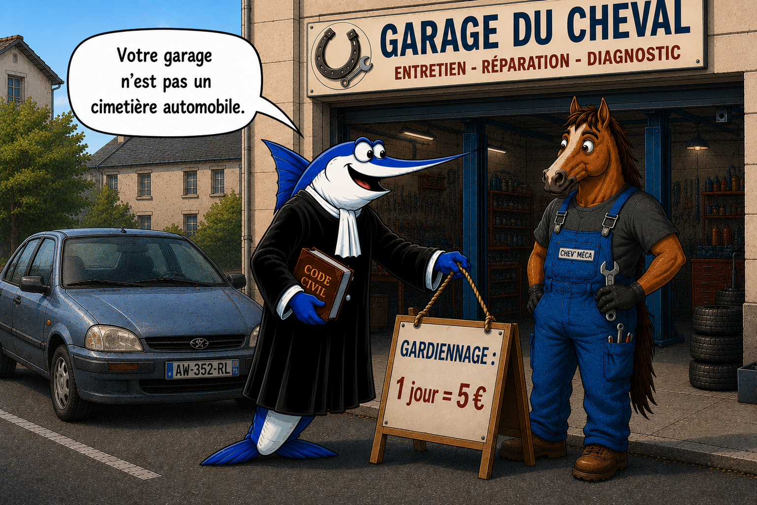 Frais de gardiennage de véhicule. Garagiste.